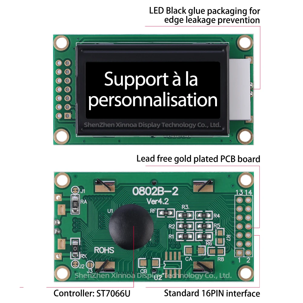 Character LCD Module BTN Black Film White Letter 0802B-2 European 0802 14PIN Module 8X2 Character 14PIN LCD Screen