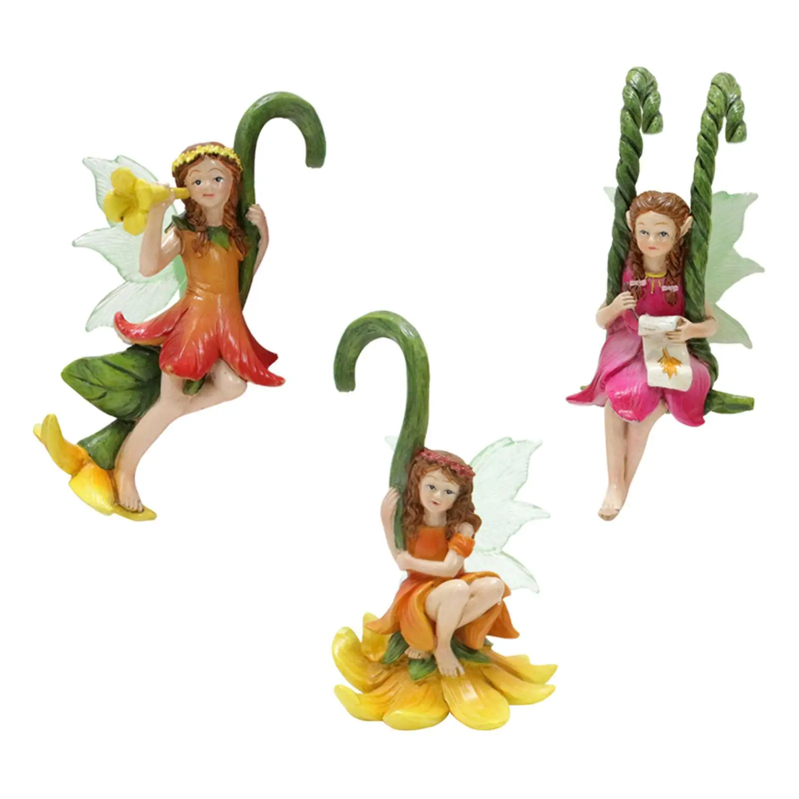 3x Fairy Flower Pot Huggers Flying Angel Sculptures Glow in The Dark Wing Decor Planter Pot Hangers for Indoor