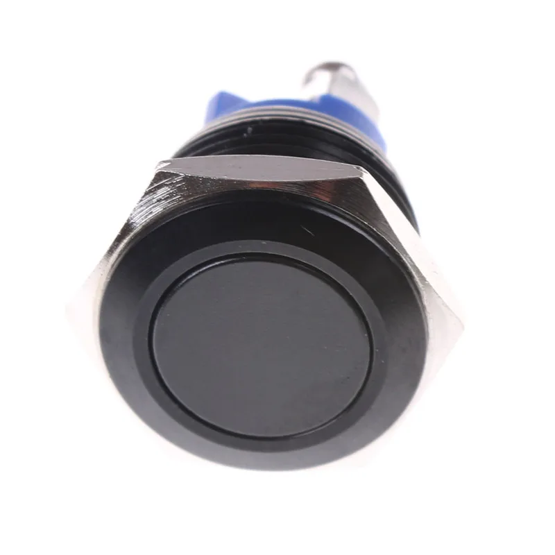 1PC 16mm Stainless Steel Black Waterproof Starter Switch Momentary Button