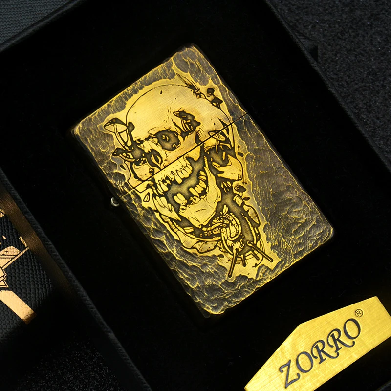 2026 New ZORRO Genuine Brass Skull Kerosine Lighter, Hand-carved Old Style Personalized Creative Luxury High-end Gift for Men