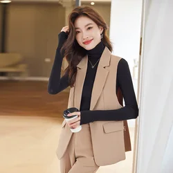 2023 Autumn Fashion & Leisure Vest and Pant Suit Women Slim Sleeveless Blazer Trouser Two Pieces Set for Office Ladies Work Wear