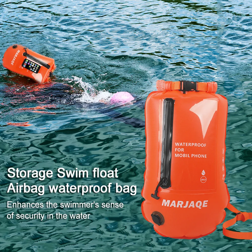 20L Inflatable Open Swimming Buoy PVC Tow Float Dry Bag Thickened Float Airbag Double Air Bag With Strap Waist Belt For Sports