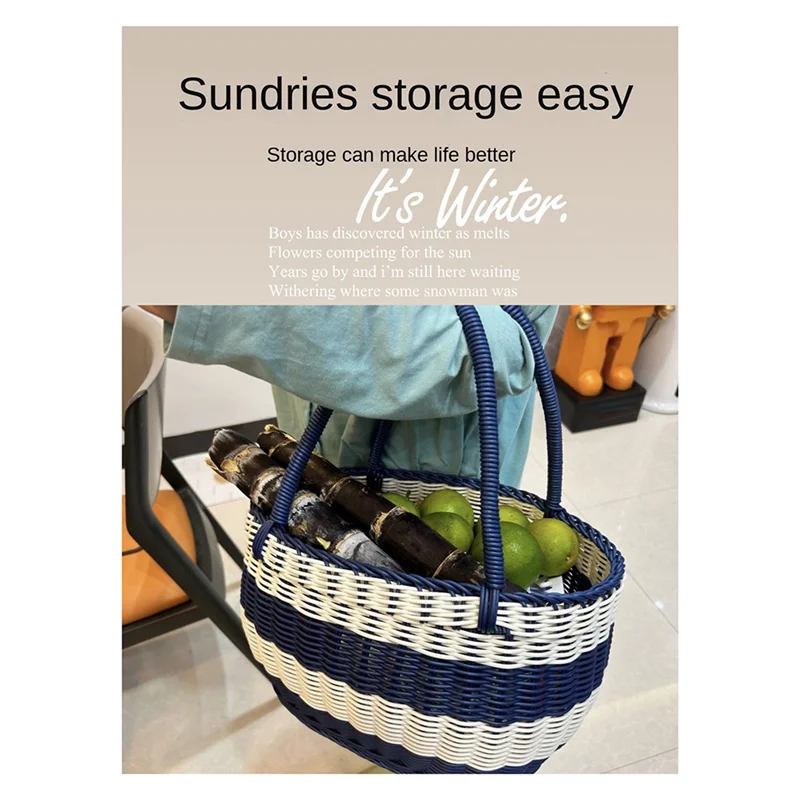 MAKE-Blauer und weißer Picknickkorb für den Außenbereich, Einkaufskorb, Pflückkorb, Geschenkkorb, tragbarer Korb