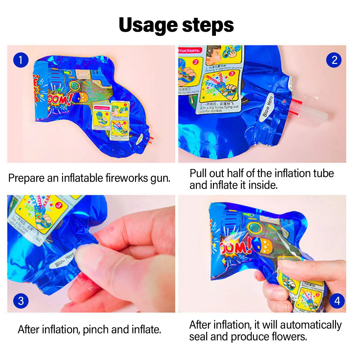 40/10Pcs Fireworks Inflatable Confetti Gun Manual Inflation Poppers Confetti Shooter Hand Confetti Cannon Color Inflatable Toy view 3