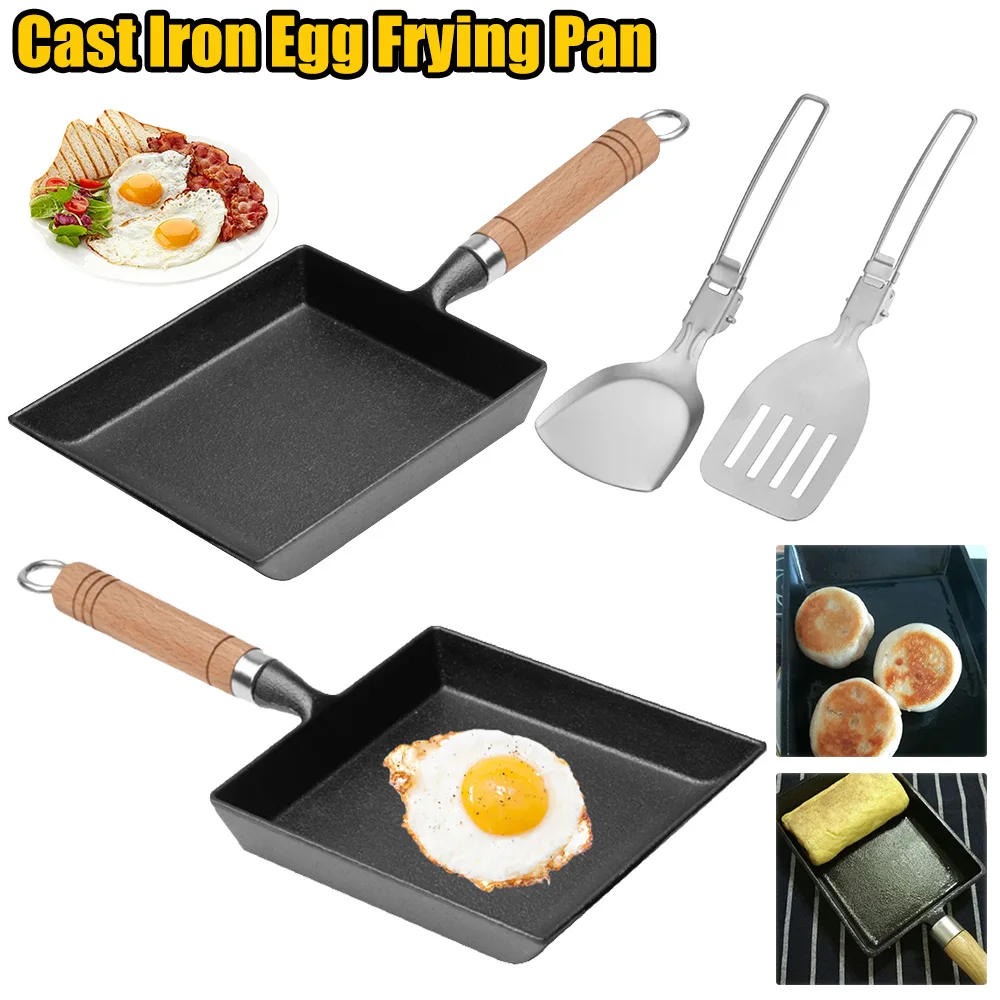 

Japanese Cast Iron Pan Frying Tamagoyaki Omelette Black Non Stick Pan Fry Egg Pancake Kitchen Pot Cover Gas Cooker Induction