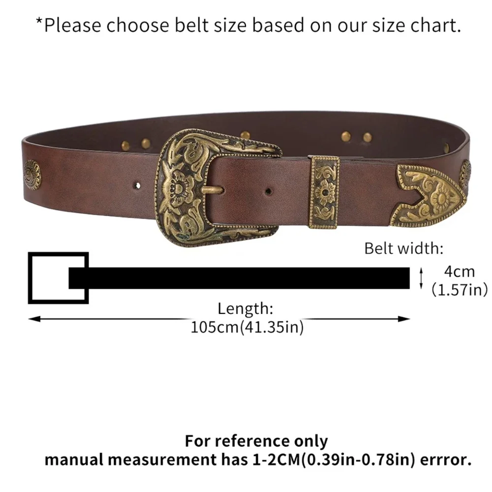 New Western-style vintage carved distressed leather belt for women, autumn/winter collection from Europe and America.