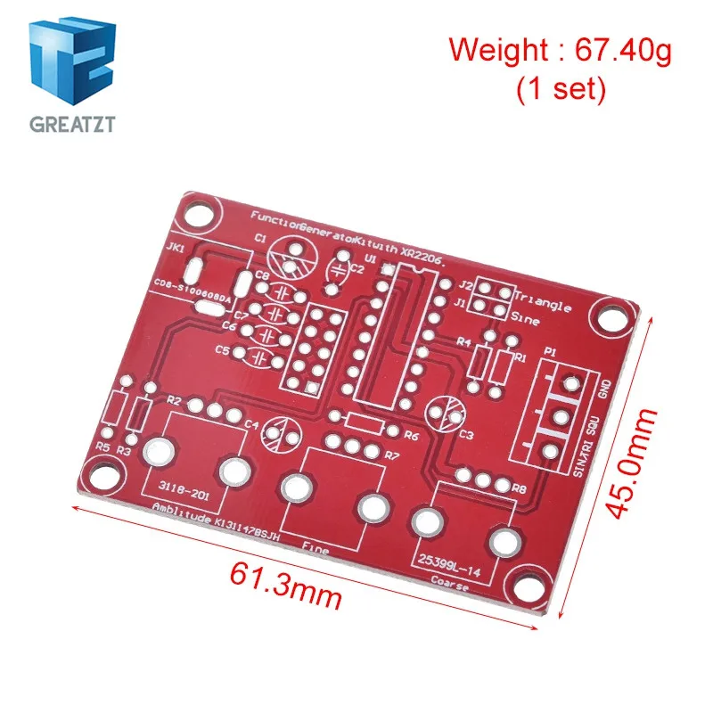 Function Signal Generator DIY Kit Sine/Triangle/Square Output 1Hz-1MHz Signal Generator Adjustable Frequency Amplitude XR2206