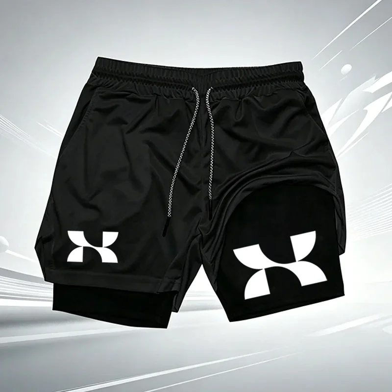 Men's 2-in-1 Running Shorts Quick Dry Workout Gym Shorts with Compression Liner and Logo Print Athletic Training Shorts wx214