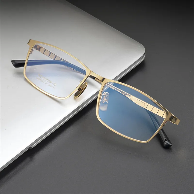Pure Titanium Business Glasses Frame Men Fashion Square Full Rim Eyeglasses Unique Design Gold Color Spectacles Eyewear Gafas