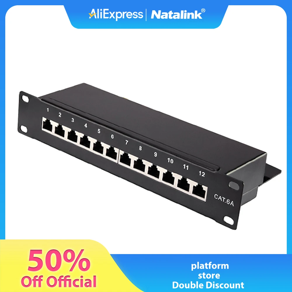 

Natalink CAT6a 8-портовая патч-панель, экранированная металлическая сетевая панель 10 Гбит/с, стойка 1U/настенное крепление, совместимая с кабелями CAT5e/6/6a/7