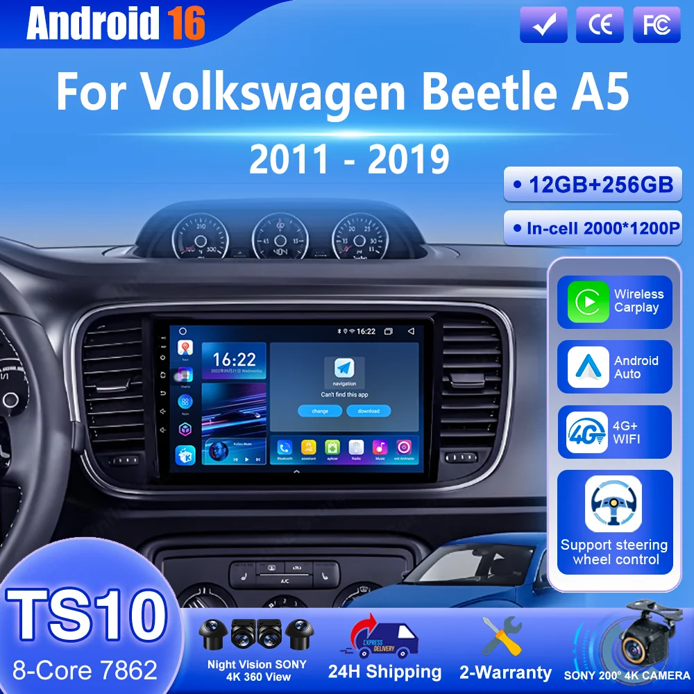 Android 16 Carpaly Radio For Volkswagen Beetle A5 2011 - 2019 Auto Multimedia Video Player Touch Screen 4G WIFI BT Head Unit DVD
