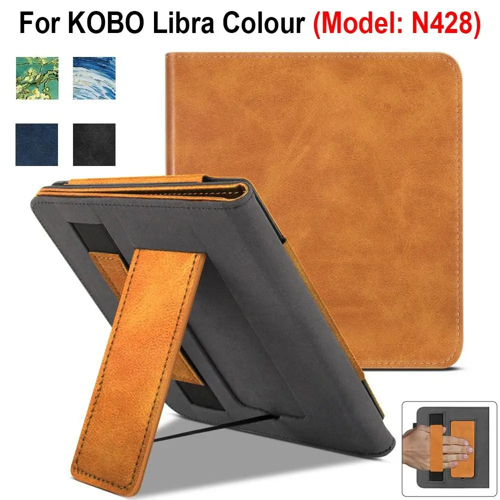 Hand Support 7 inch eReader Case PU Leather Auto Sleep/Wake N428 Smart Cover Anti Scratch for Rakuten KOBO Libra Colour 2024