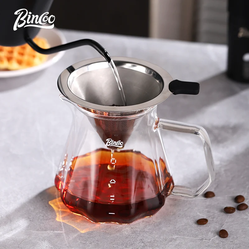 Bincoo Hand-Brewed Coffee Filter Thickeneded Stainless Steel 600 Mesh Filter Paper-Free Filter Funnel Coffee Filter