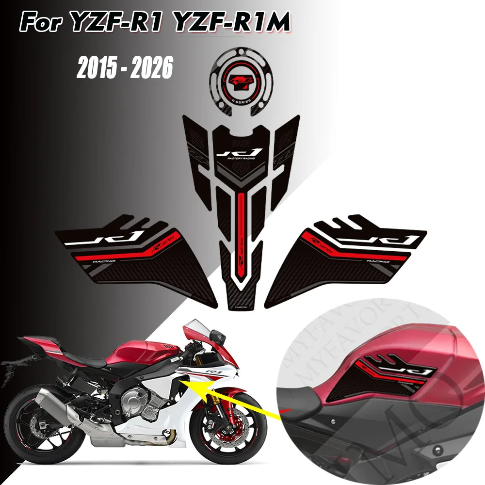 Fuel tank protective stickers, fuel tank cap, anti-slip fuel stickers, knee sticker protection 2015 - 2026 for YZF-R1 YZF-R1M YZ