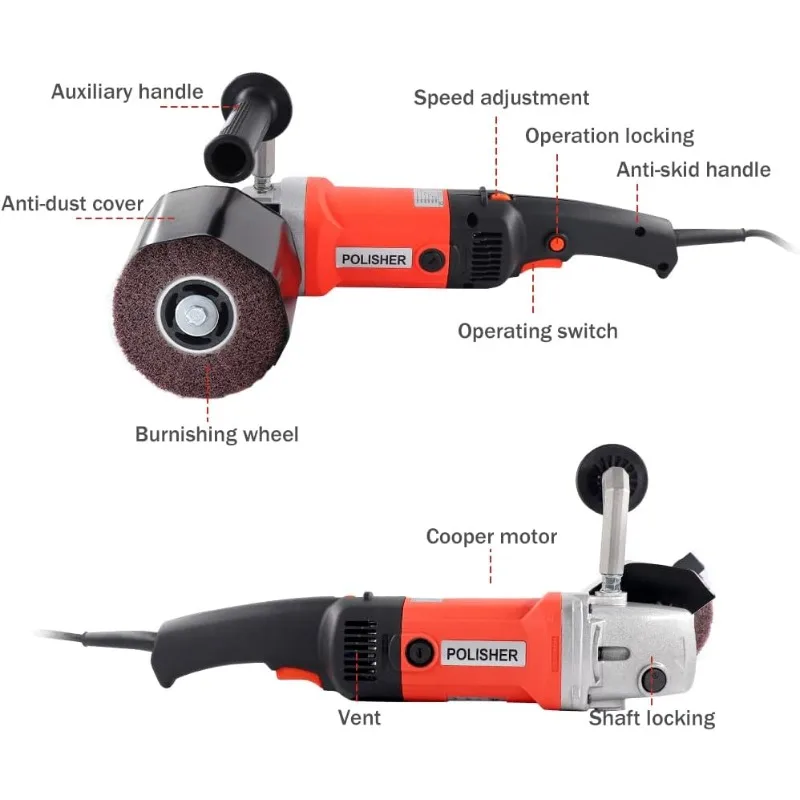 1400W Burnishing Polishing Machine Variable Speed Surface Conditioning Tool 6Speed Electric Metal Burnishing Machine Wood Steel