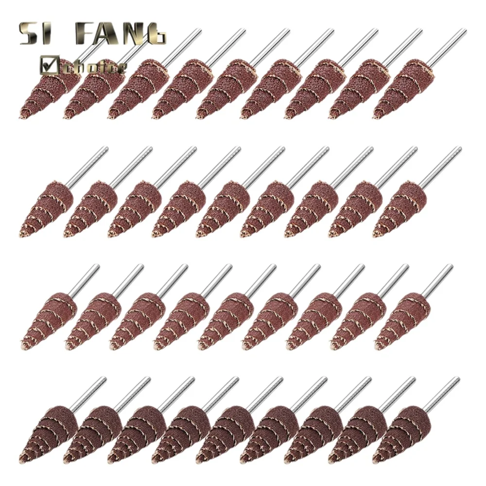 Jeu de têtes de meulage à cône conique, roues à lamelles en papier de verre de 10/12/16/20mm pour accessoires de forage, polissage et ponçage, tige de 3/6mm, 5/10 pièces
