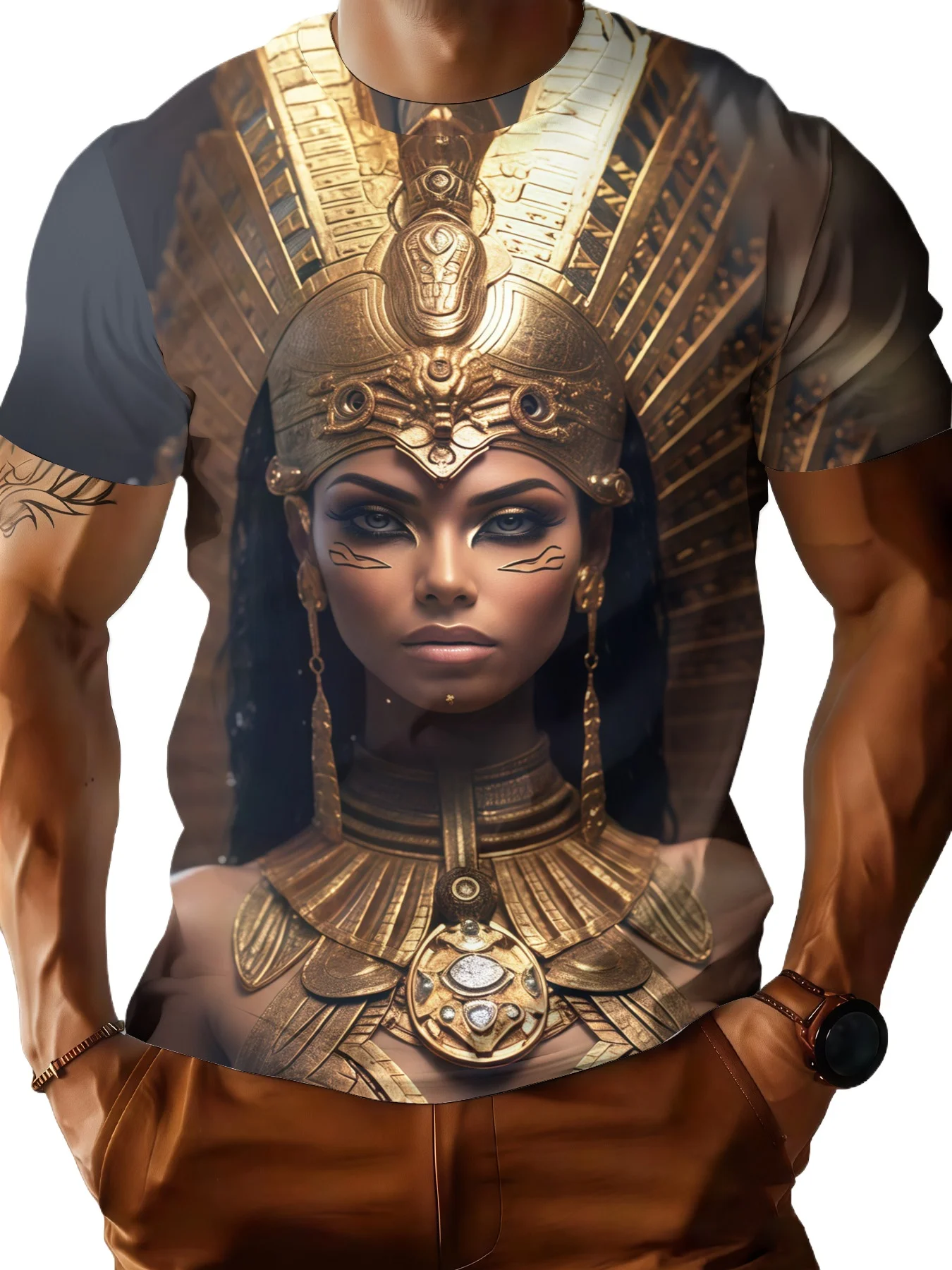 Mysterious Personality Men's T-Shirt Summer New Black Gold Luxury Print O-Neck Short Sleeve Trendy Versatile Men's Clothing Top
