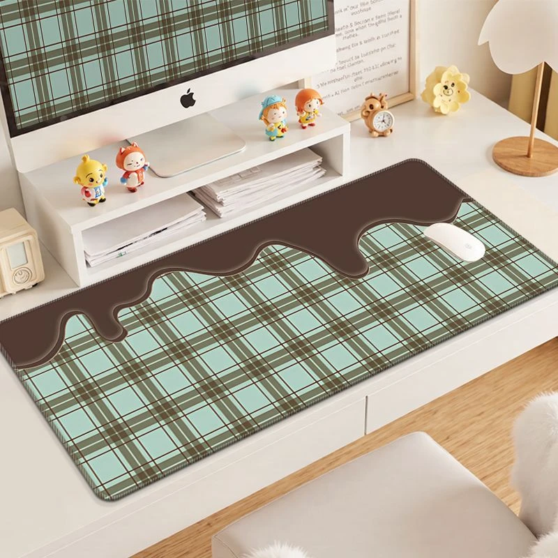 Cream Color Grid Rubber Desk Pad Mouse Protector Non-Slip Small Large Mouse Pad Home Office Base Stitched Pc Laptop Mouse Mat