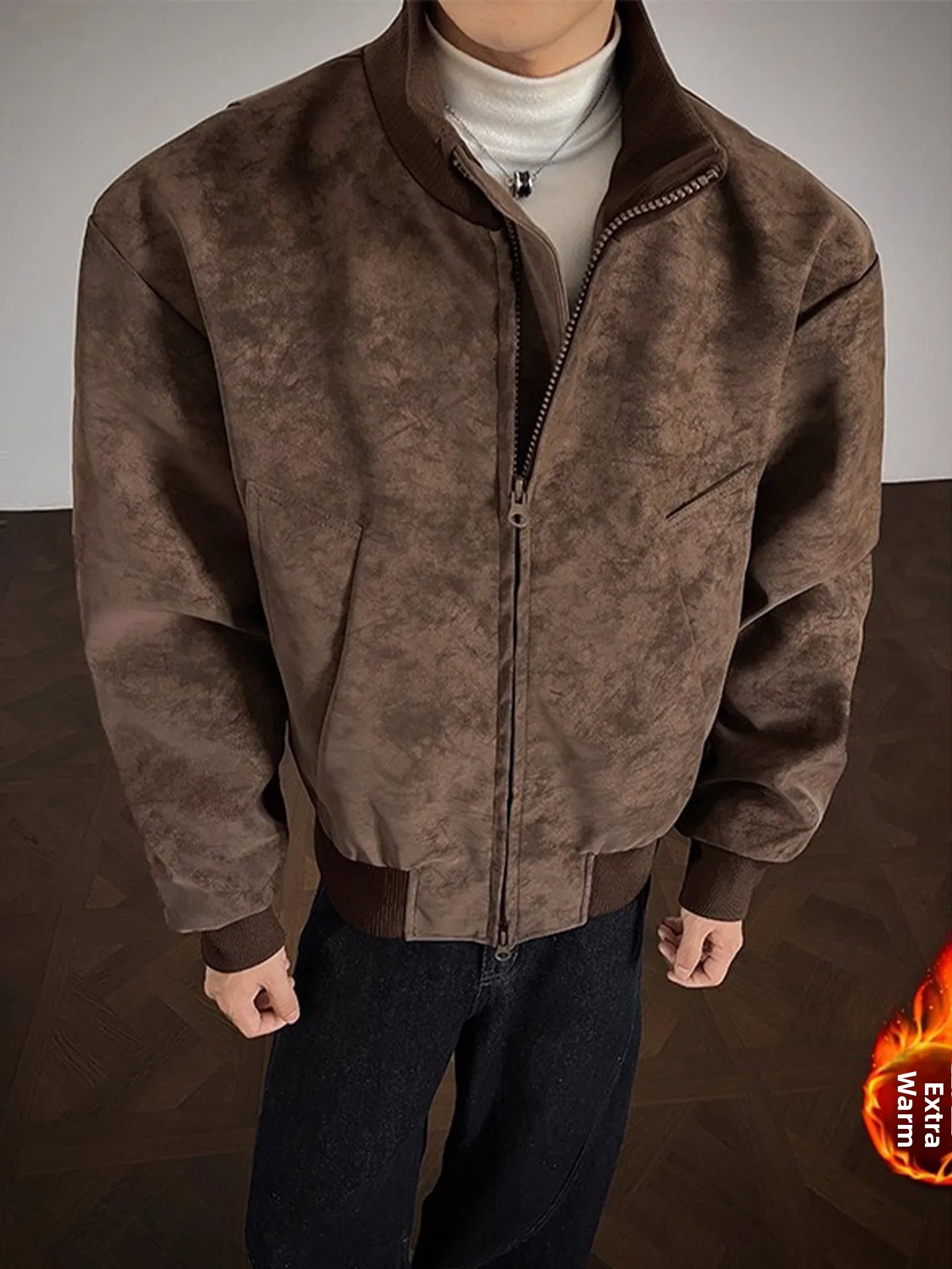 

Men's Stand Collar Jaet Dyed Cotton Padded Coat Warmth Retro Sle Zipper Closure Long Sve Faionable Winter Outerwear