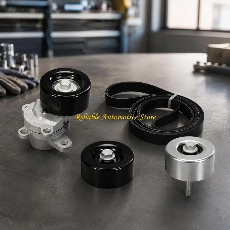 M68B 11955JA10D V-Ribbed Accessory Belt and Tensioner with 2 Idler Pulleys, Supporting the Engine Belt-Drive Tensioning and