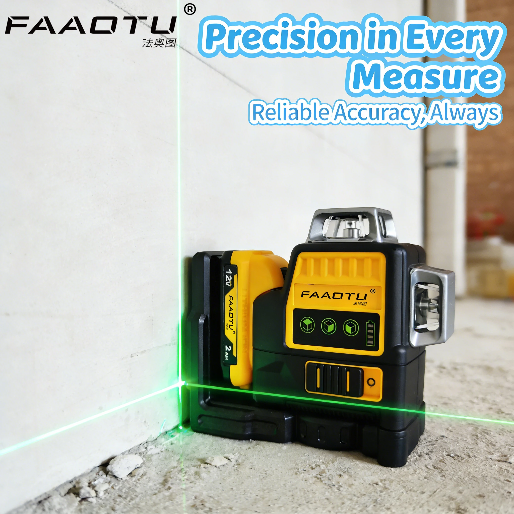 FAAOTU DW089LG  Laser Level 12V Green Meter 360 Degree Horizontal & Vertical Outdoor Tool Suitable for Dewalt batteries
