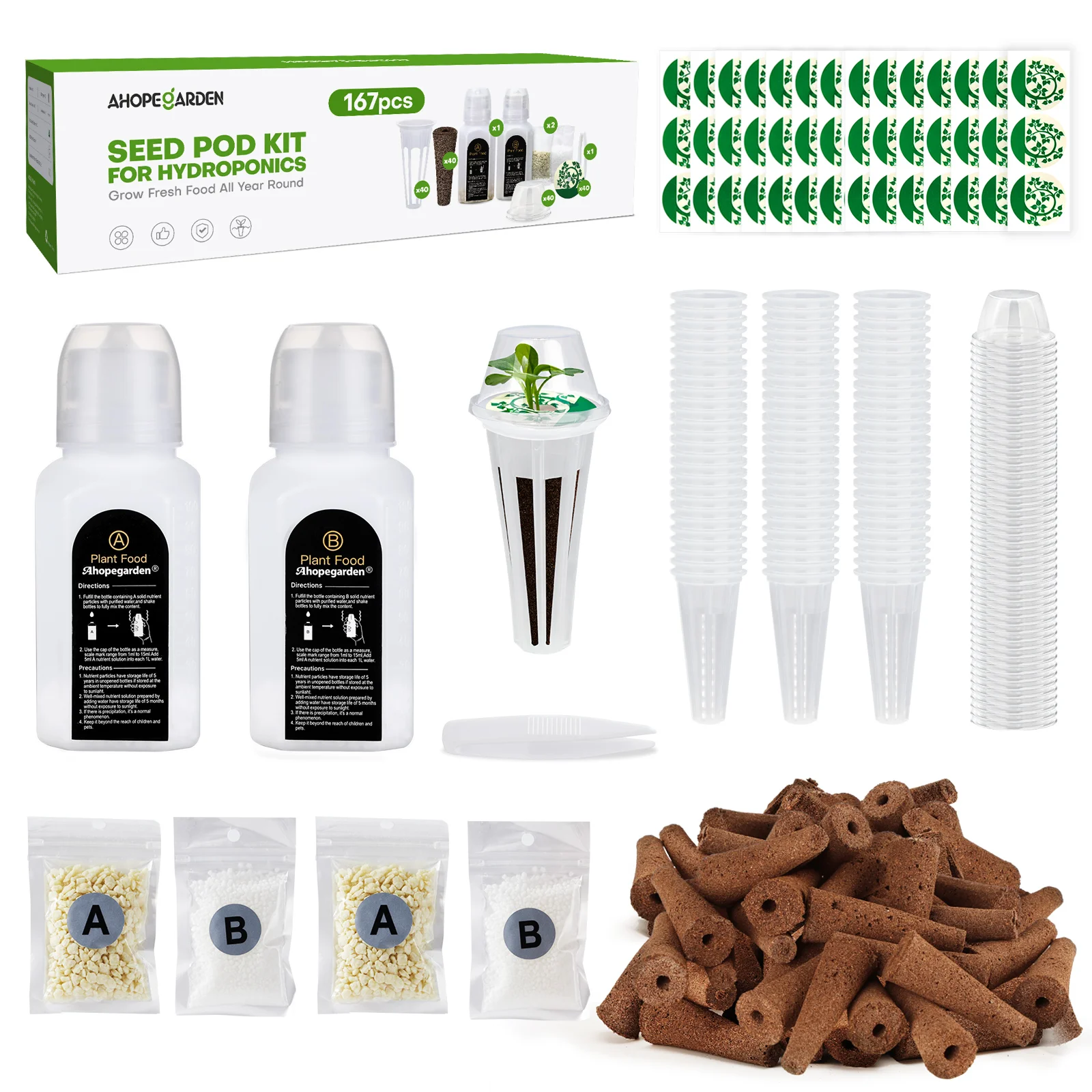 

Ahopegarden Planter Accessory Package 40-piece Kit--planting Version Without Basket Hydroponic Sponges Hydroponics Grow