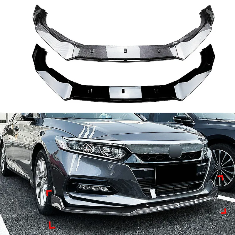 For 2018-2021 Honda Accord 10 Gen 3pcs/Set  Car Front Bumper Lip Diffuser Spoiler Gloss Black Body Kits Tuning