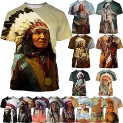 Men's Indian Chief Theme 3D T-shirt American Native Tribal Spirit T Shirt Summer Short Sleeve High Quality Cheap T Shirts Tops