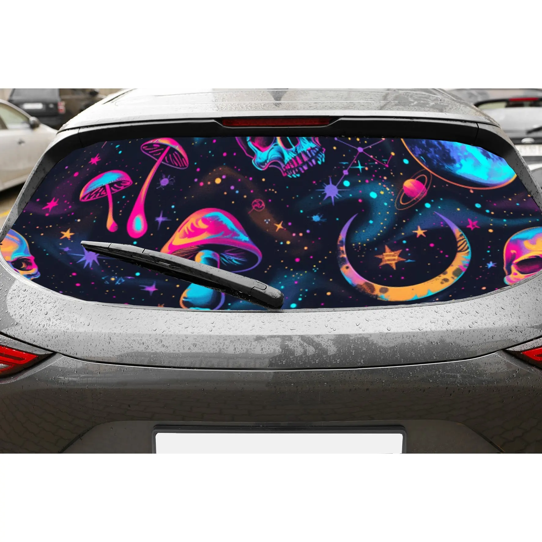 

Psychedelic Mushroom Universe PVC Perforated Car Vinyl Wraps, Privacy Enhancing Design for Rear Window, Car Rear Windshield Stic