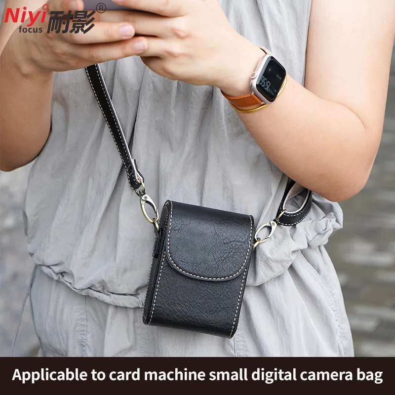 حقيبة كاميرا حقيبة كتف جلدية بنمط الجاموس للكاميرات الرقمية الصغيرة مع حزام كاميرا محمول Sony ZV1 WX35 W800