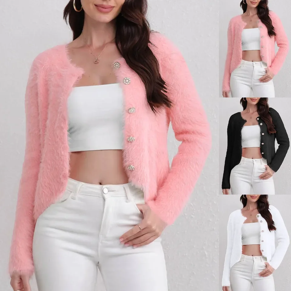 Women'S Sweater Mink Knitted Cardigan Sweater Women'S Short Length Long Sleeved Autumn And Woman Clothing 4