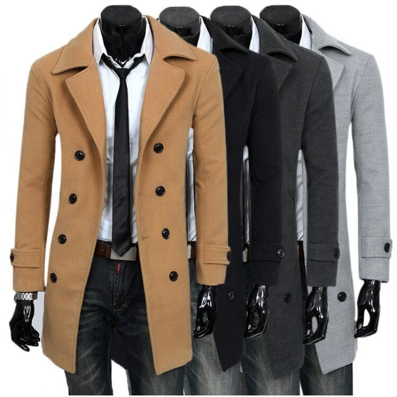 Manteau en laine coupe couvertes pour homme, double boutonnage, fendu arc-en-ciel, taille européenne, amélioré