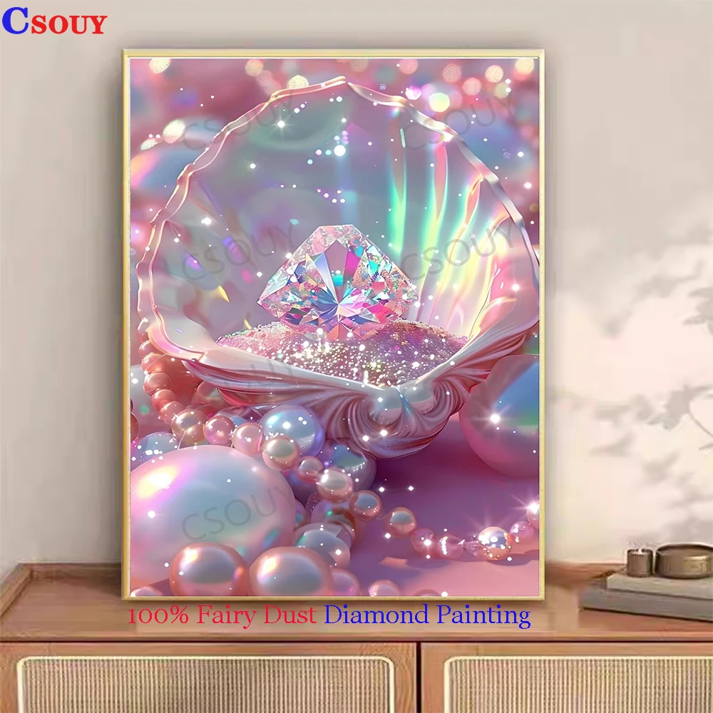 100% Fairy Dust Diy Diamond Painting Cross Stitch Shell Pearl Pink Kits Embroidery Square Mosaic Home Decor Needlework Crystal