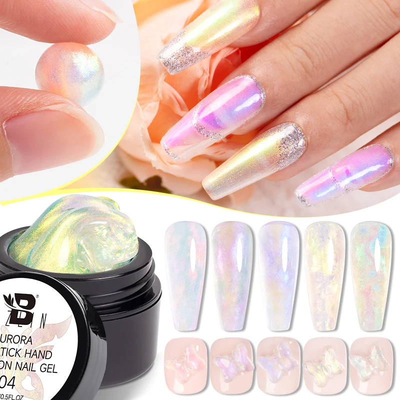 BOZLIN 15ML Aurora Non Stick Hand Extension Nail Gel Sparking Auroras Effect Semi Permanent Carving Flower Function Nail Art Gel