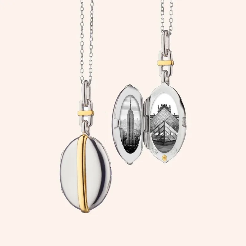 شخصية مخصصة صور المنجد 2-Tone البيضاوي التذكاري تذكار قلادة الفولاذ المقاوم للصدأ قلادة للنساء هدية مجوهرات عيد الميلاد