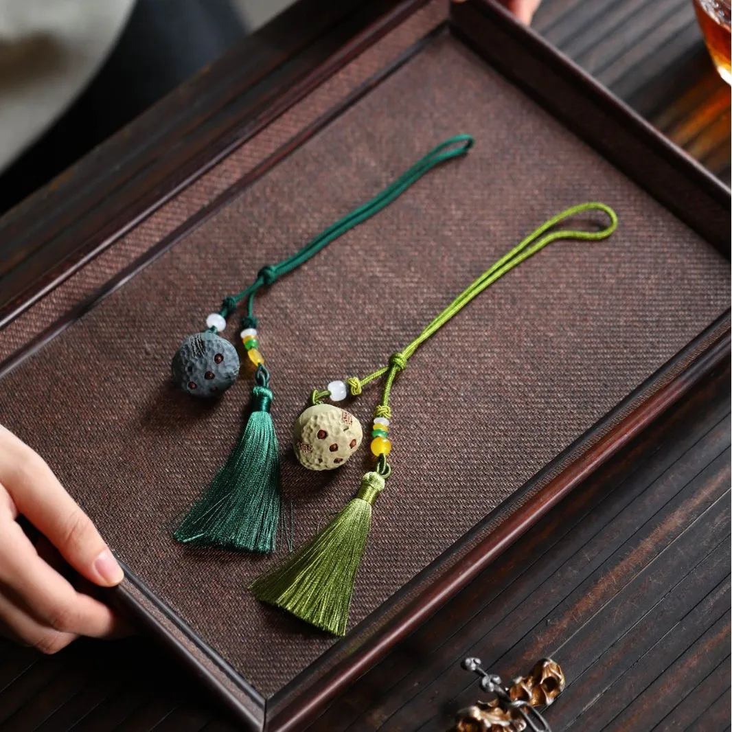 Yixing Original Mineral Purple Clay Lotus Creative Handmade Mini Tassel Pendant, Hand-Held Tea Accessory, Brings Good Luck