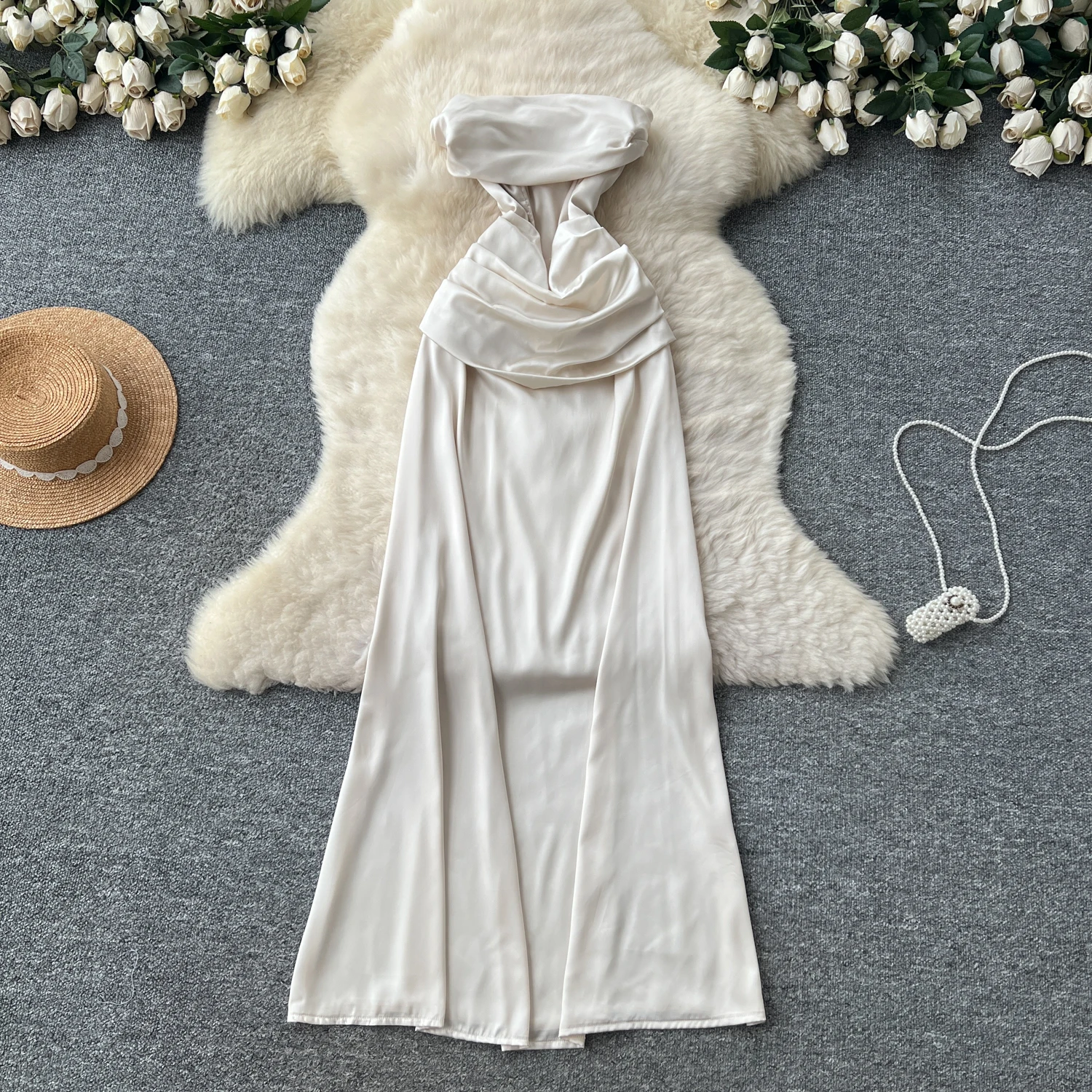 Chic vintage asymmetrical backless  solid slim Elegant Fairy korean fashion Boho Sundress women clothing Long dress