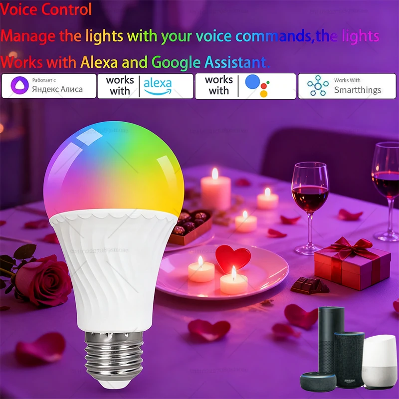 B22 Tuya WiFi APP 9W LED لمبات عكس الضوء الأبيض RGBCCT 16 مليون الحياة الذكية Alexa Google Smartthings E27 ضوء متغير اللون