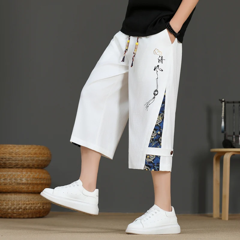 Summer New Fashion Trend Printed Breathable Elastic Capri Pants Men's Casual Loose Sports Plus Size High-Quality Trousers