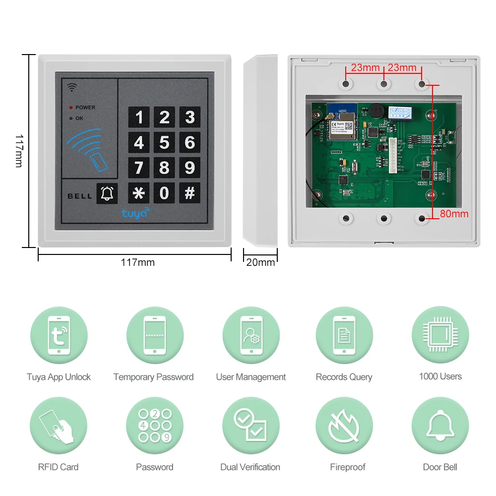 WiFi Tuya Access Control Keypad 125KHz RFID Standalone Access Controller System Door Opener WG26 Card Reader Smart APP Unlock