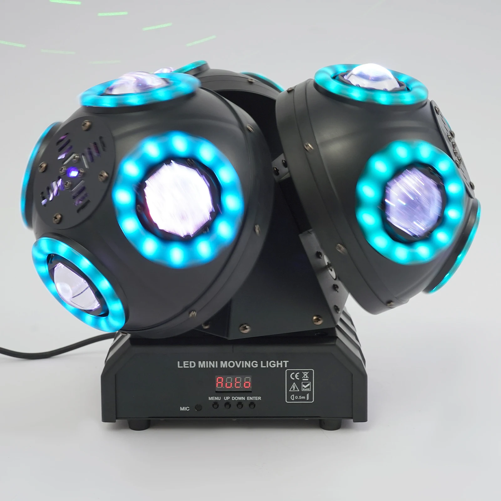 

Сценический светильник 200 Вт, футбольный светильник 3 в 1, RGB с подвижной головкой, сценическое освещение для вечеринок, сценическое освещение 360 ° Бесконечная вращающаяся балка стробоскопа Dj LE