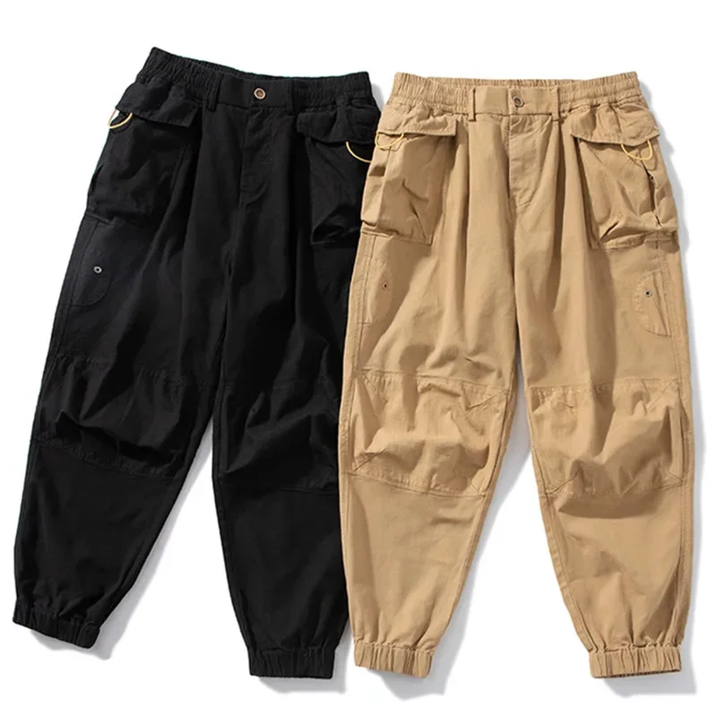 

Japanese Stitching Cut Loose Nine-point Pants Men's Mid-waist Casual Overalls Outdoor Hiking Sports Trousers Tooling Clothing