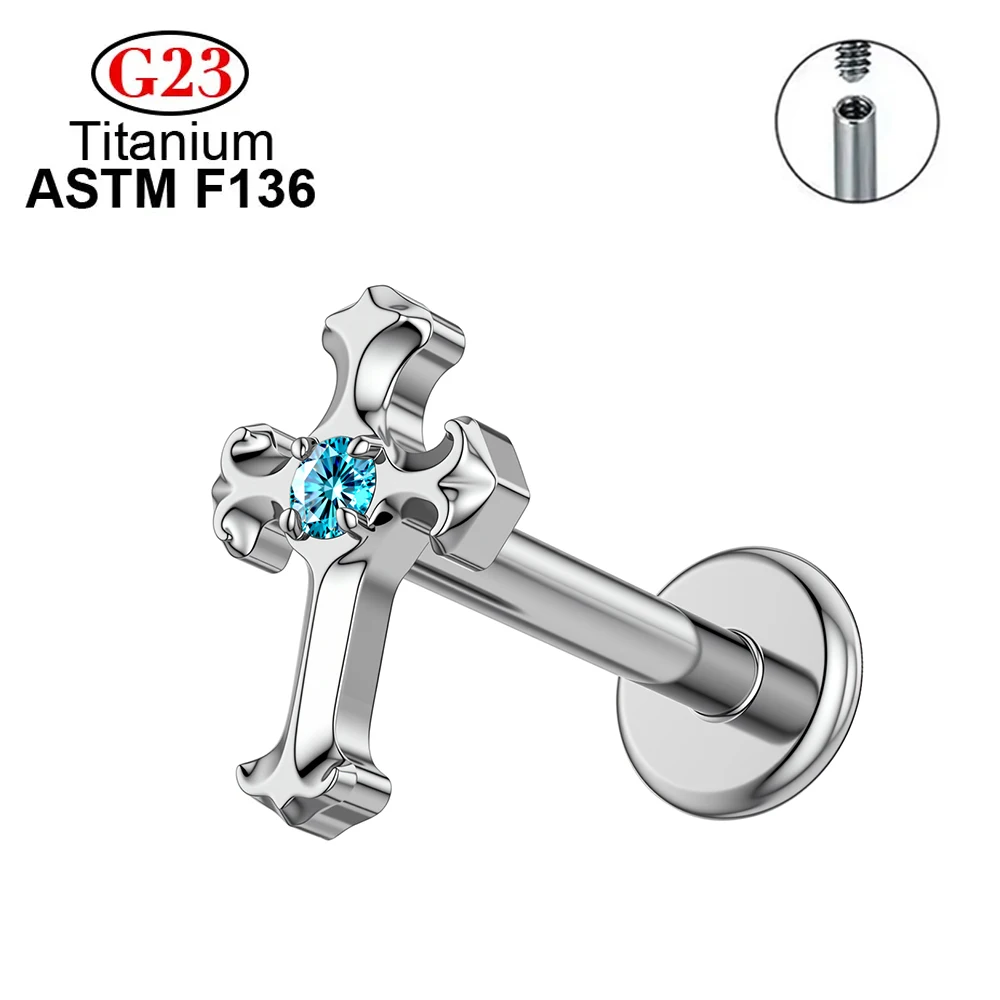 ASTM F136 Titanium CZ Cross Stud Earrings