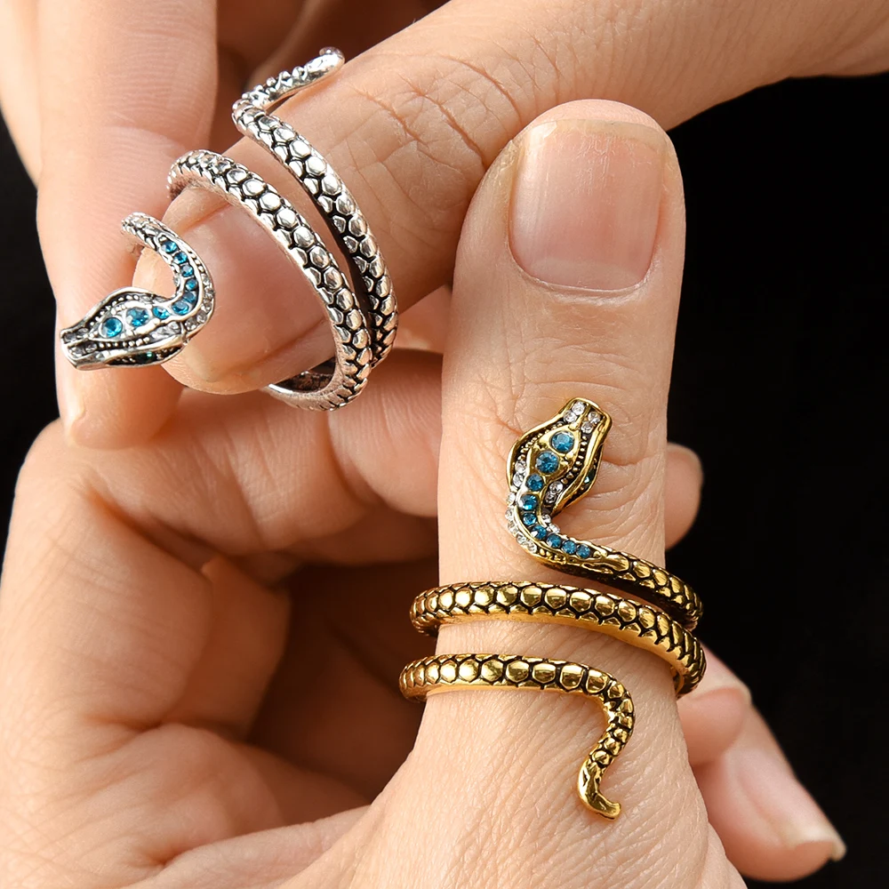 Punk Coiled Snake Rings for Women Multicolor CZ Stones Dance Party Adjustable Finger Ring Special Girl Gifts Personality Jewelry