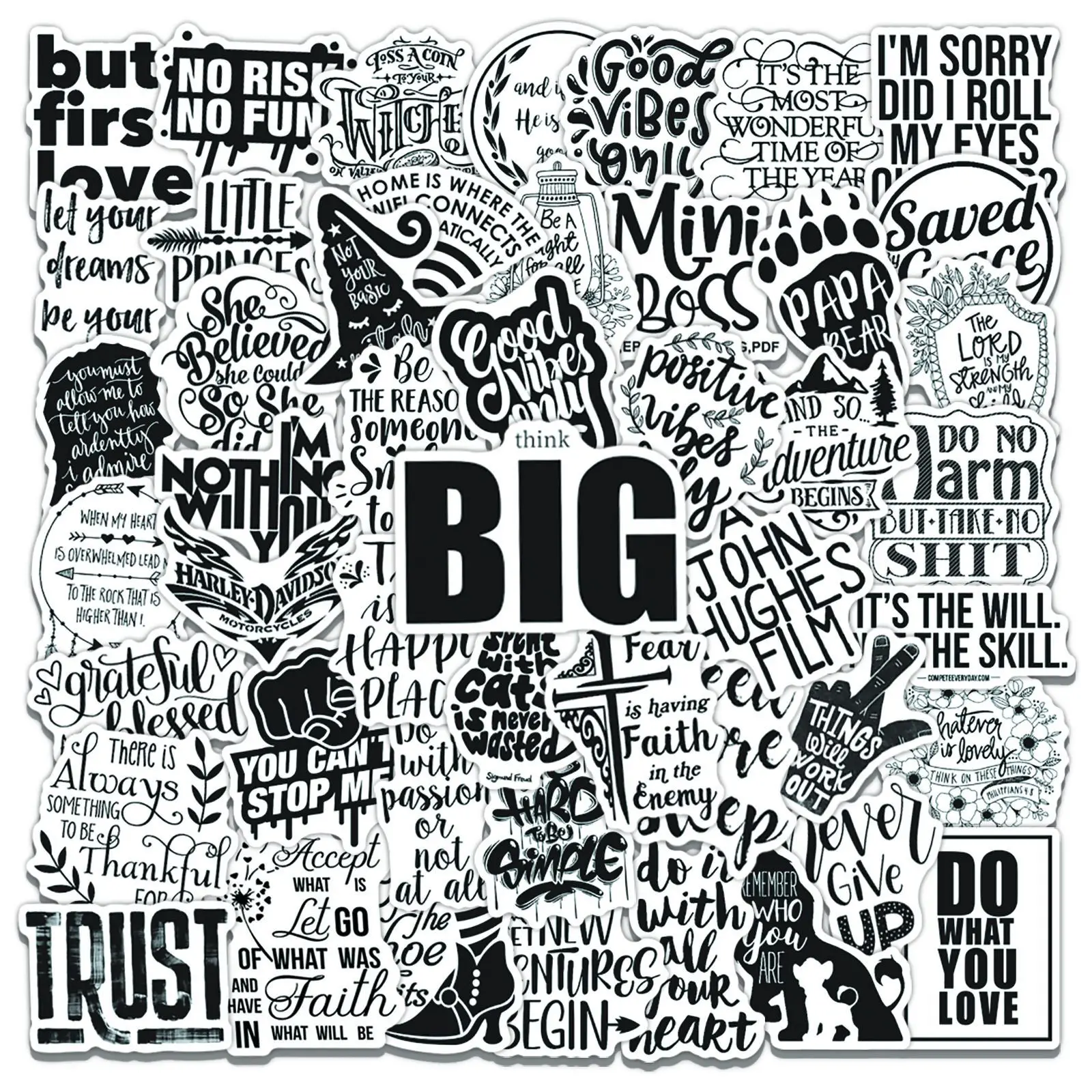 10/30/50PCS Black White Motivational Phrases Sticker Inspirational Life Quotes Stickers DIY Laptop Scrapbooking Graffiti Decals