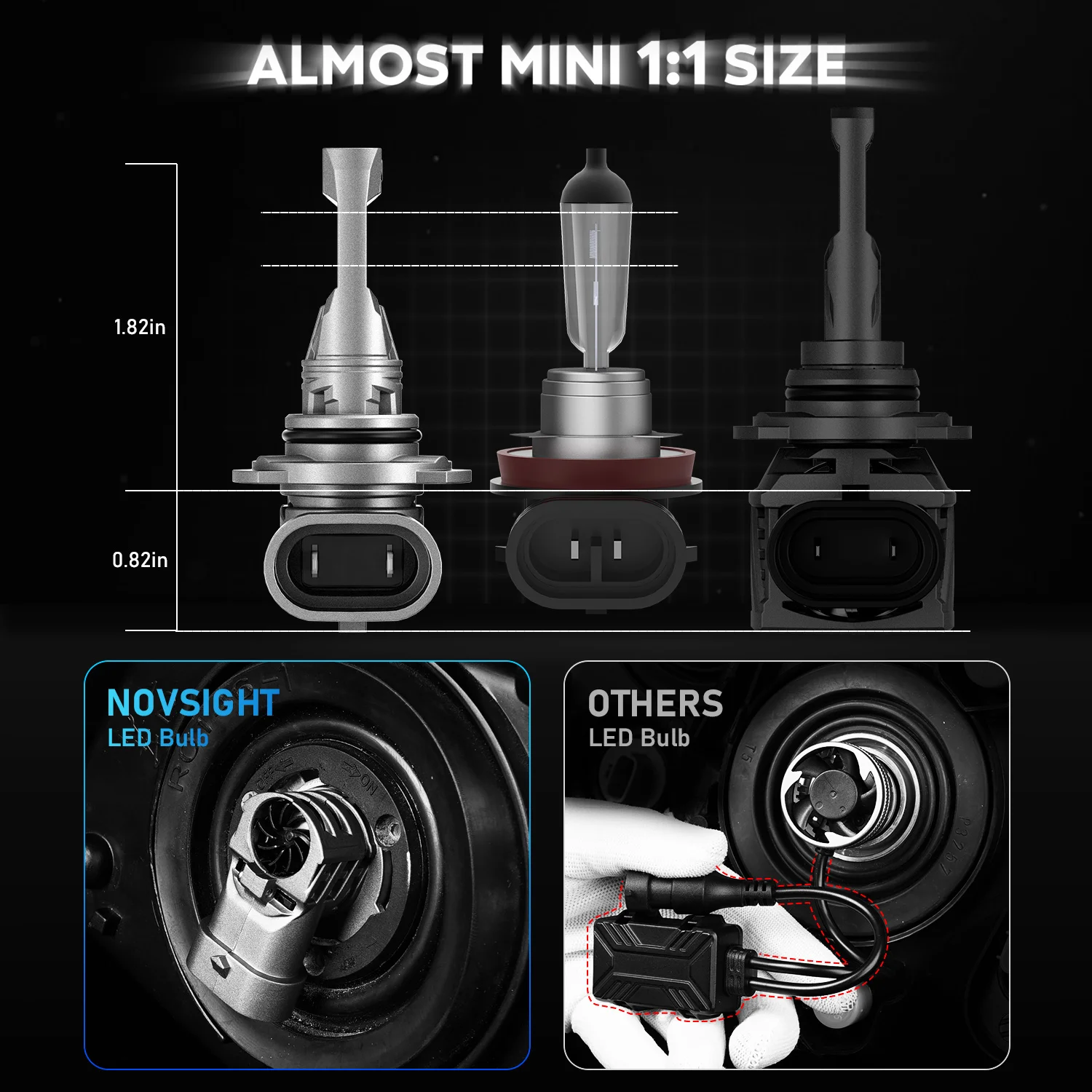 NOVSIGHT N63 9005 9006 LED سيارة العلوي السيارات رئيس مصباح لمبات 70 واط 16000LM 6500 كيلو حجم صغير مع مروحة 12-18 فولت 7535