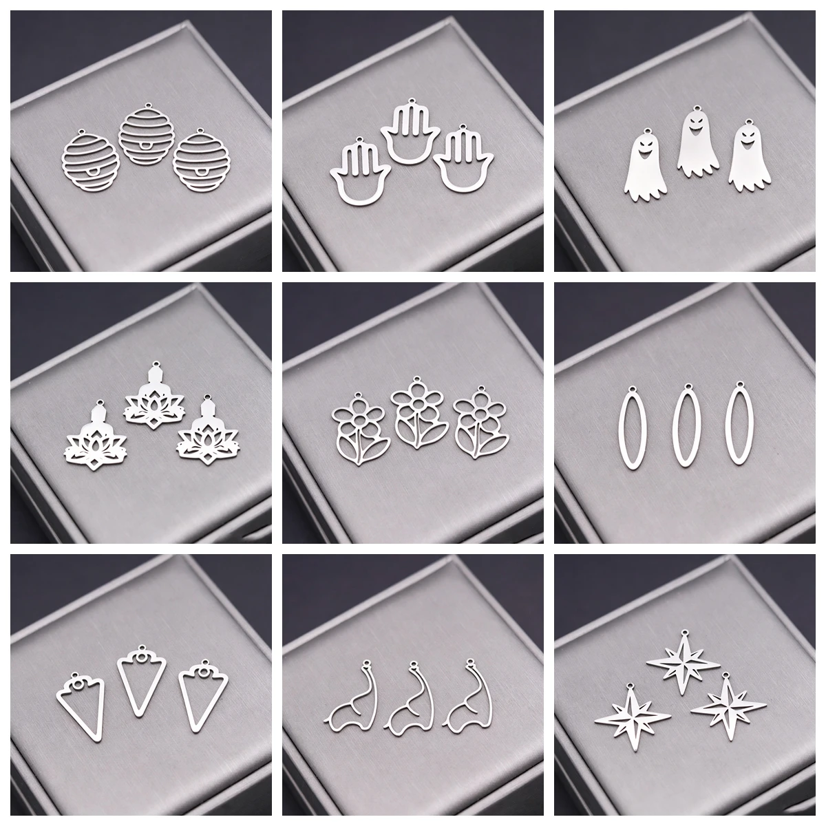 3pcs Ghost Charms DIY Earring Necklace Bracelet Buddha Lotus Flower Oval Moon Beehive Unicorn Camera Pendant For Jewelry Making