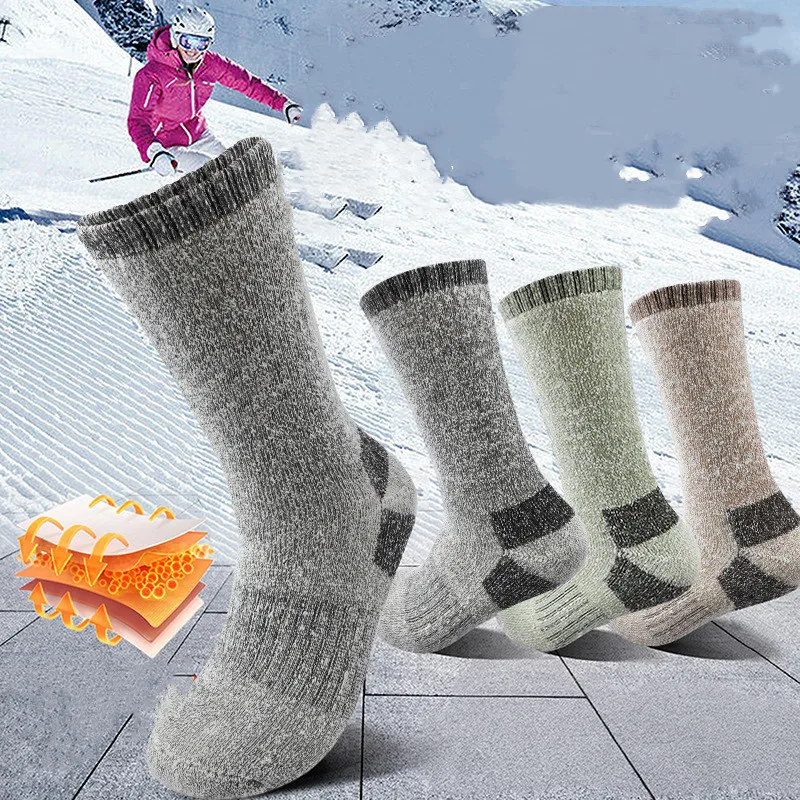 

3 Pairs Warm Thick Socks Men's Wool Hiking Socks Soft Winter Casual Crew Moisture-Wicking Socks for Indoors Outdoors