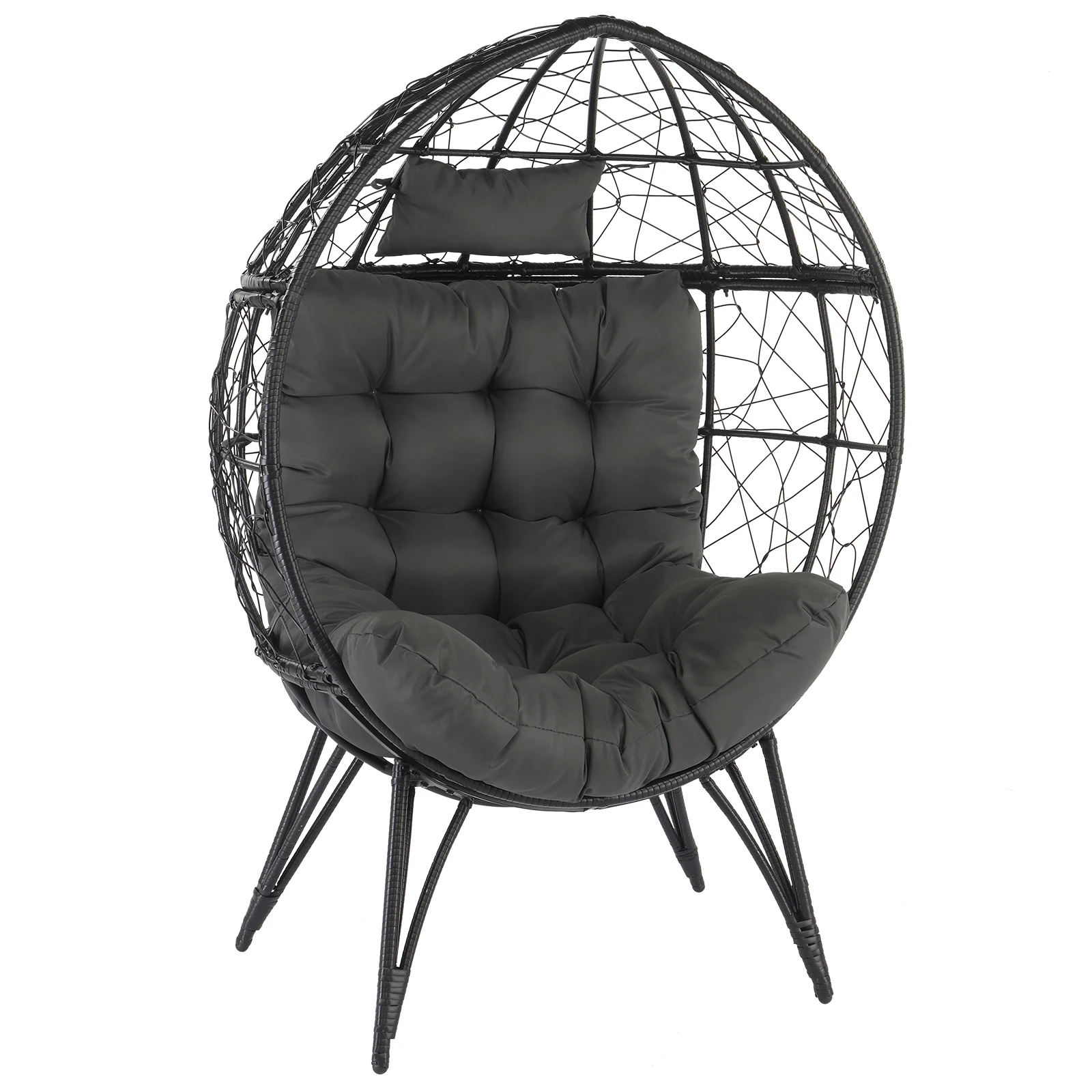 Wicker Egg Chair, Oversized Lounger with Soft Cushions, Teardrop Cuddle Seat for Patio Porch Backyard Living Room Balcony