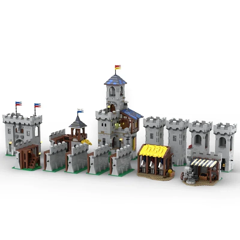 middeleeuws kasteelstad bakstenen middeleeuws militair fort stronghold ridder architectuur blokken moc modulaire bakstenen kasteel houd moc